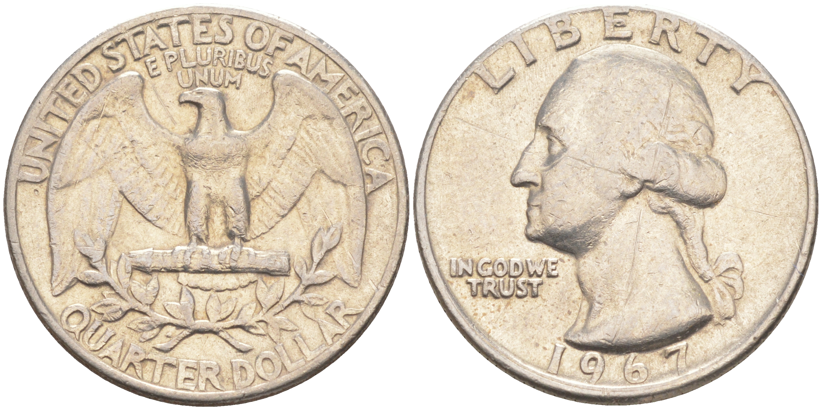 США 25 центов (квотер) 1967 Вашингтон KM 164a медь плакированная медно-никелем 4525-437