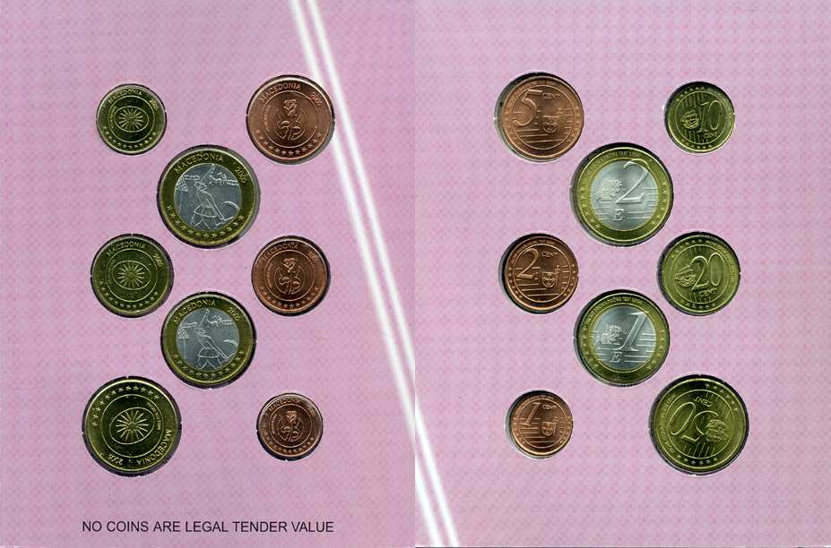 Македония набор из 8 монет 2005 европробники, в оригинальном картонном буклете, тираж 7000 экз. 00-00