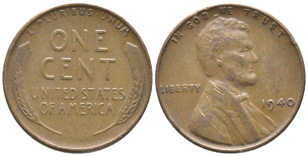 США 1 ЦЕНТ 1940 ЛИНКОЛЬН KM 132 бронза 100-1042
