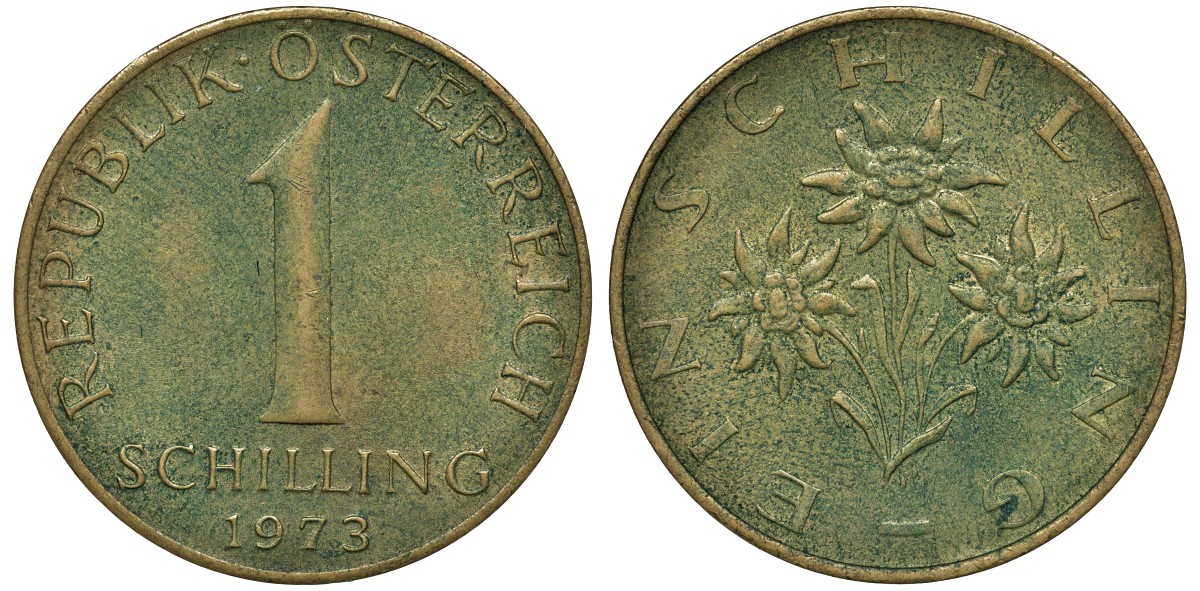 Австрия 1 шиллинг 1973 KM 2886 алюминиевая бронза 72-1341