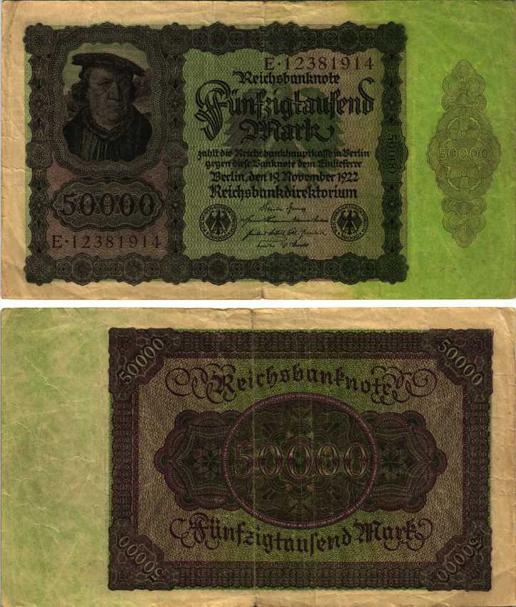 ГЕРМАНИЯ 50000 МАРОК 1922 19 НОЯБРЯ 1922 Pick 80 бумага 7523-26-2-2