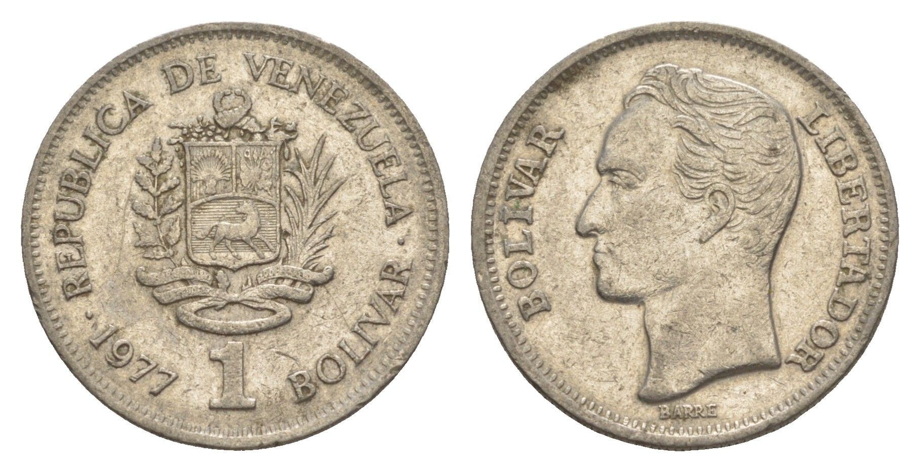Венесуэла 1 боливар 1977 Симон Боливар Y 52 никель 4586-537