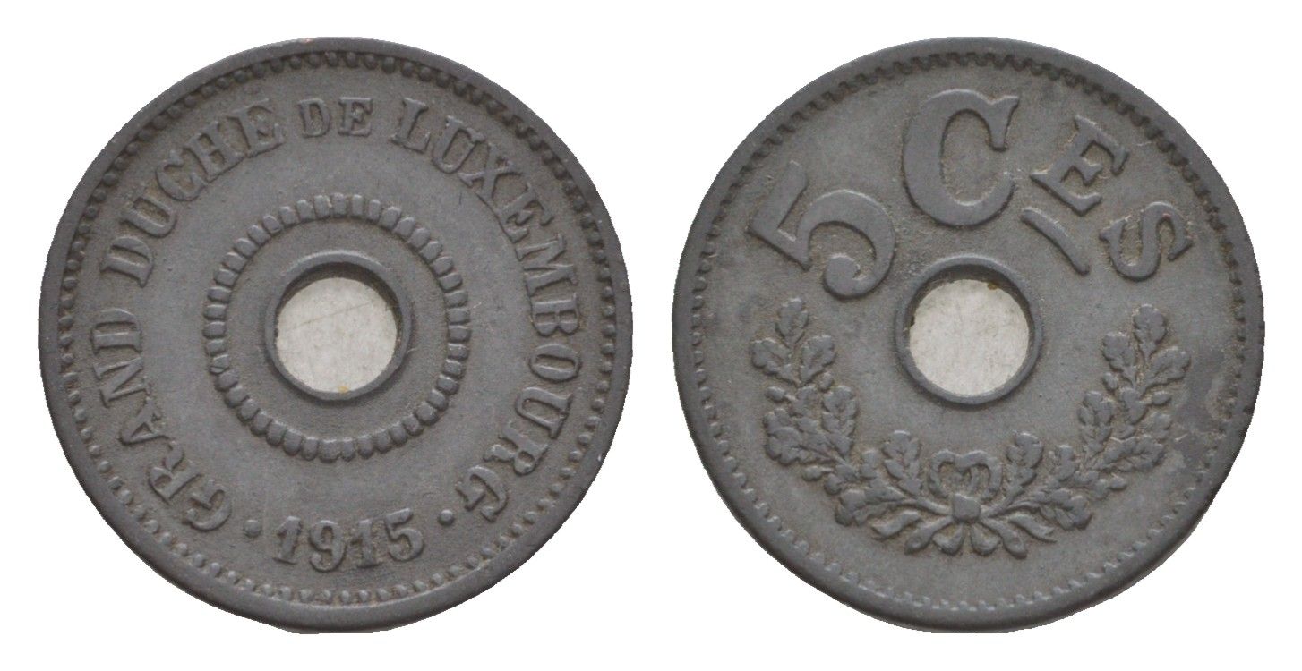 Люксембург 5 сантимов 1915 год-тип, Мария Аделаида (1912-1919), Германская оккупация KM 27 цинк 4655-242