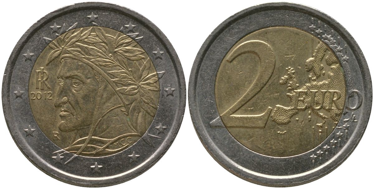 Италия 2 евро 2012 R, Данте KM 251 биметалл 4575-117