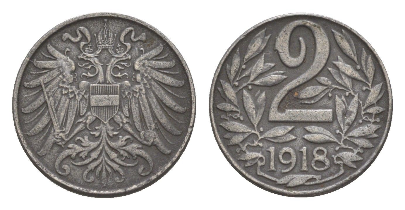 Австрия 2 геллера 1918 Карл I (1916-1918) KM 2824 железо 4639-1032