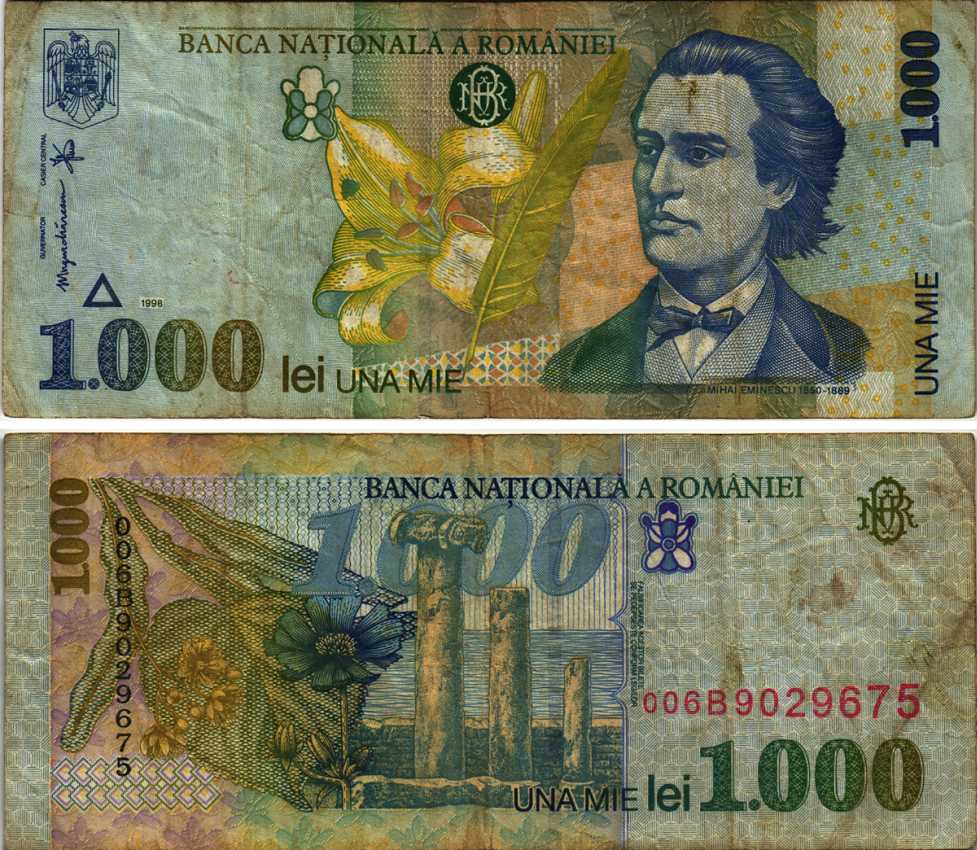 Румыния 1000 леев 1998 Михай Эминеску, форт Истрии Pick 106 бумага 7487-37-3-2