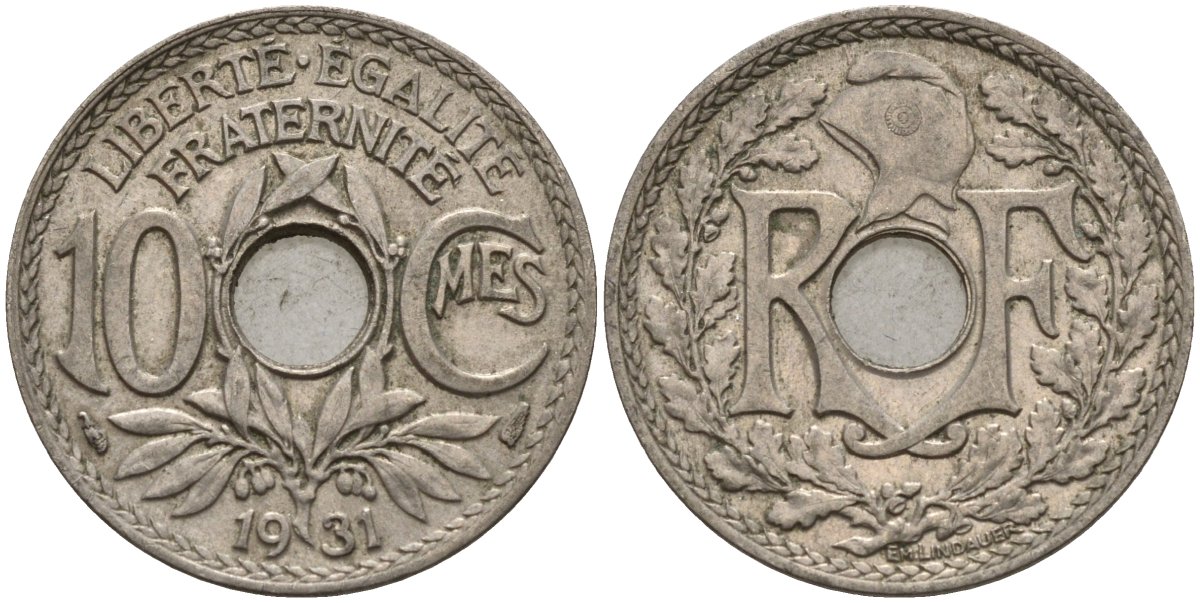Франция 10 сантимов 1931 KM 866a, Le Franc 138.3 медно-никель 4143-1012