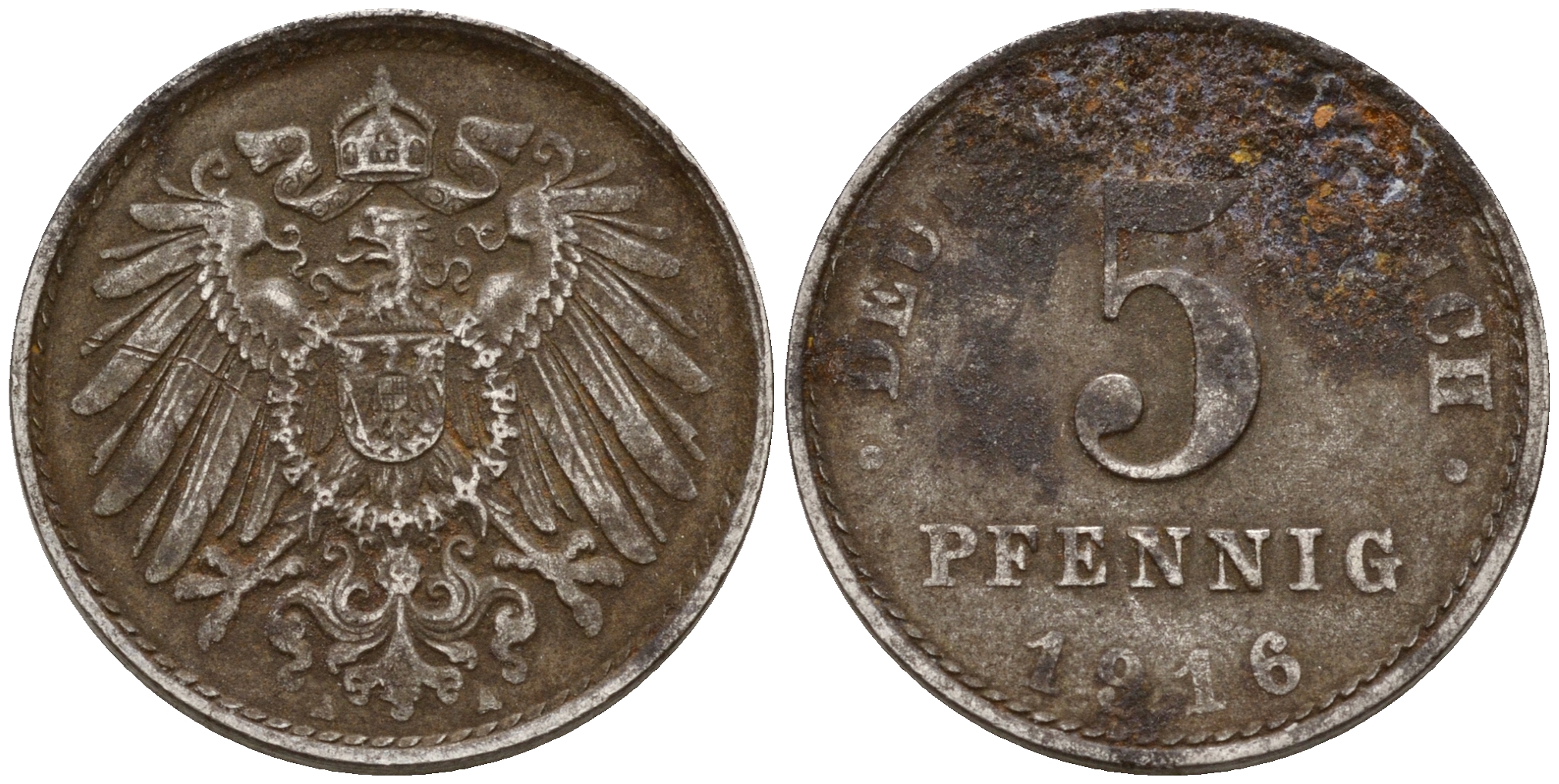 Германия 5 пфеннигов 1916 A J.297  KM 19 железо    4598-1151