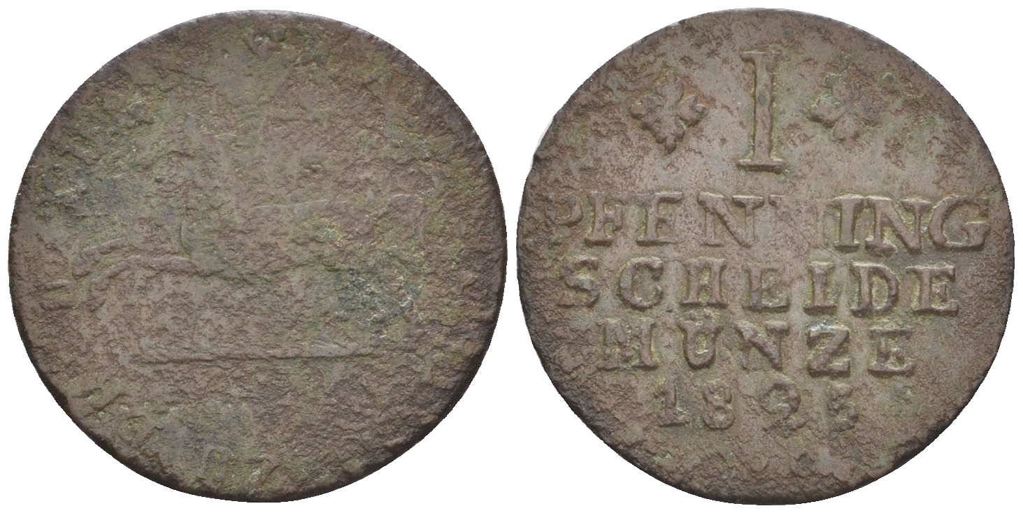 Брауншвейг-Вольфенбюттель 1 пфенниг 1825 CvC, Карл II (1823-1830) KM 1098 медь 60-1255