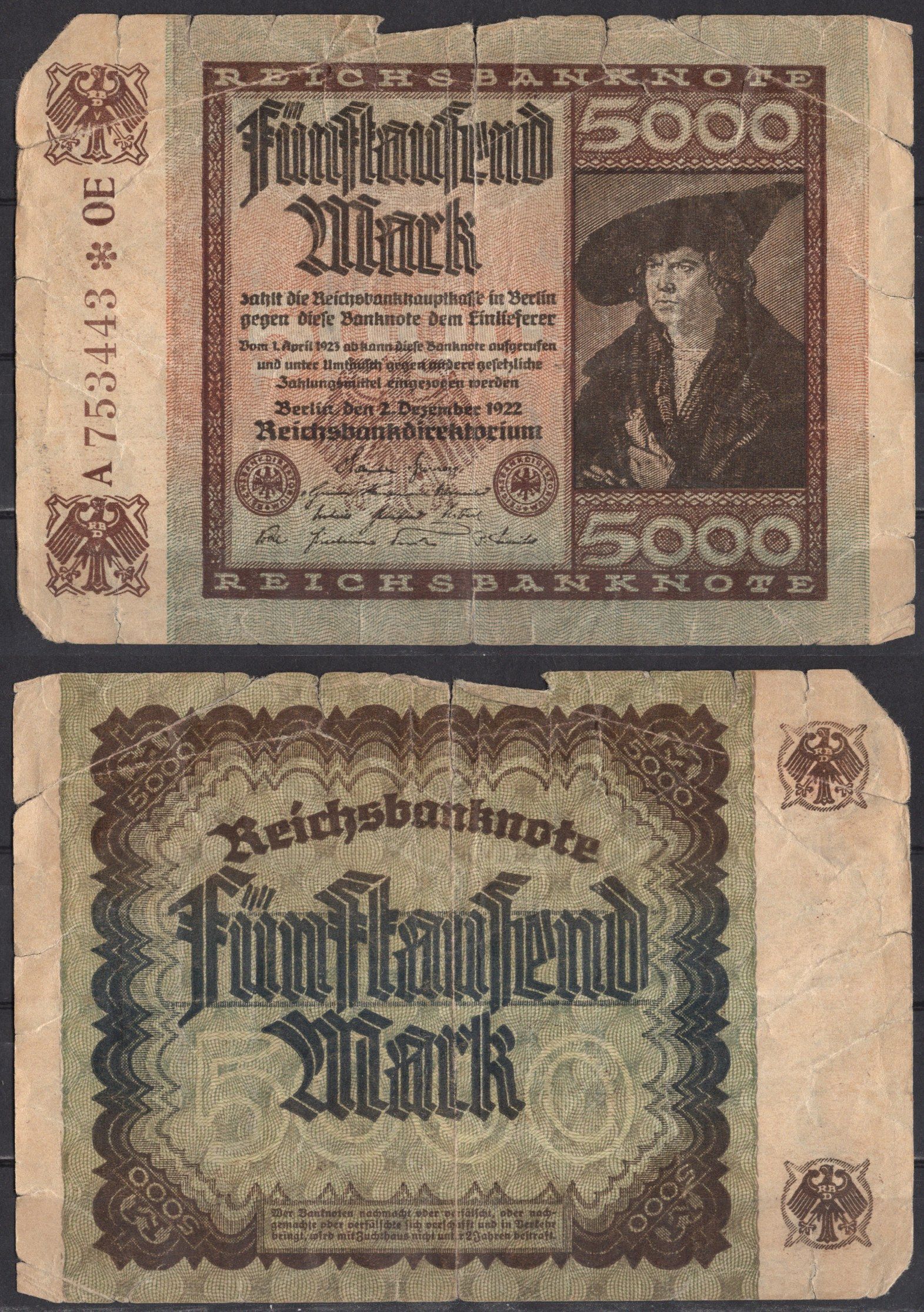 Германия 5000 марок 1922 Pick 81 a бумага 2192-47-2-1