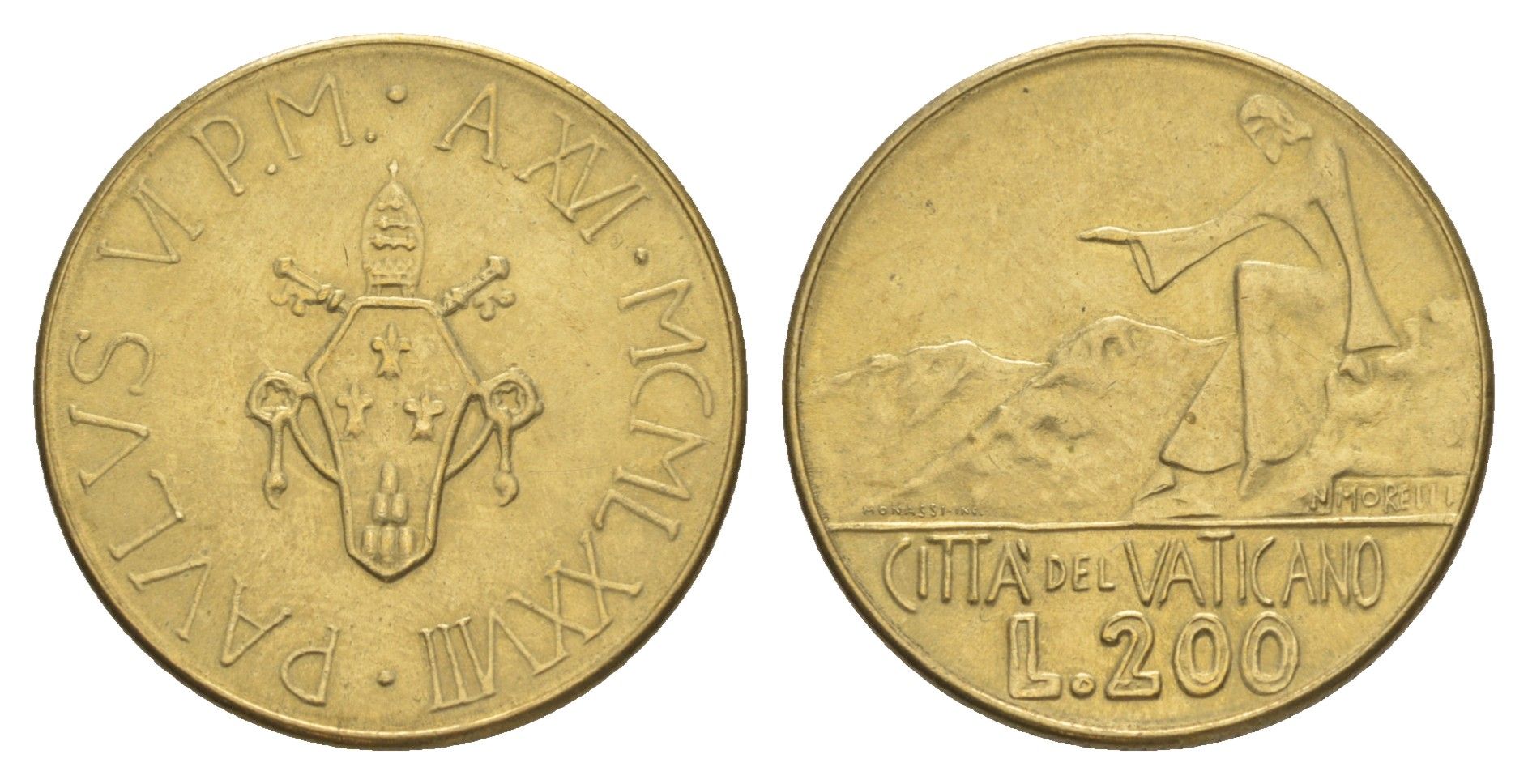 Ватикан 200 лир 1978 KM 138 алюминиевая бронза UNC 4633-1231