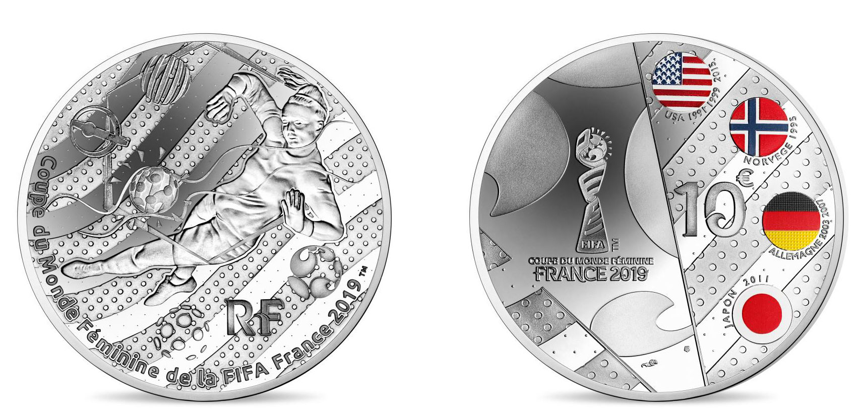 Франция 10 евро 2019 Чемпионат мира по футболу среди женщин, FIFA, Тип 1, оригинальная коробка, сертификат KM NEW серебро PROOF 8-1-03-06