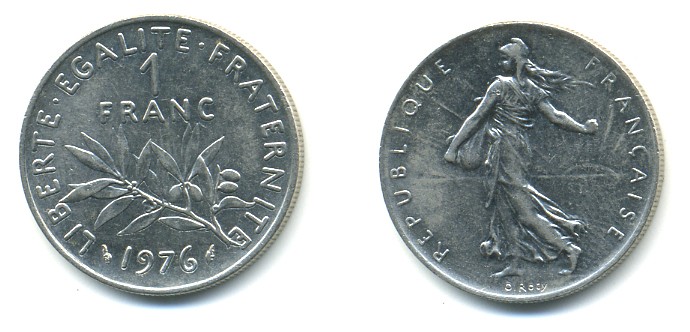 ФРАНЦИЯ 1 ФРАНК 1976 СЕЯТЕЛЬ KM 925.1 никель 57-255