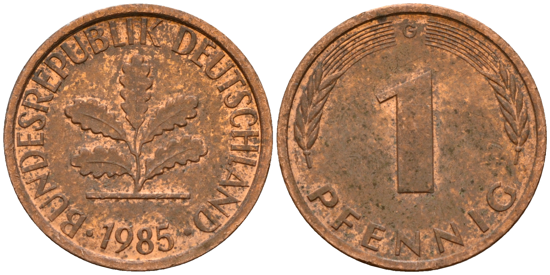 ФРГ 1 пфенниг 1985 G KM 105, J. 380 сталь плакированная медью    4598-635