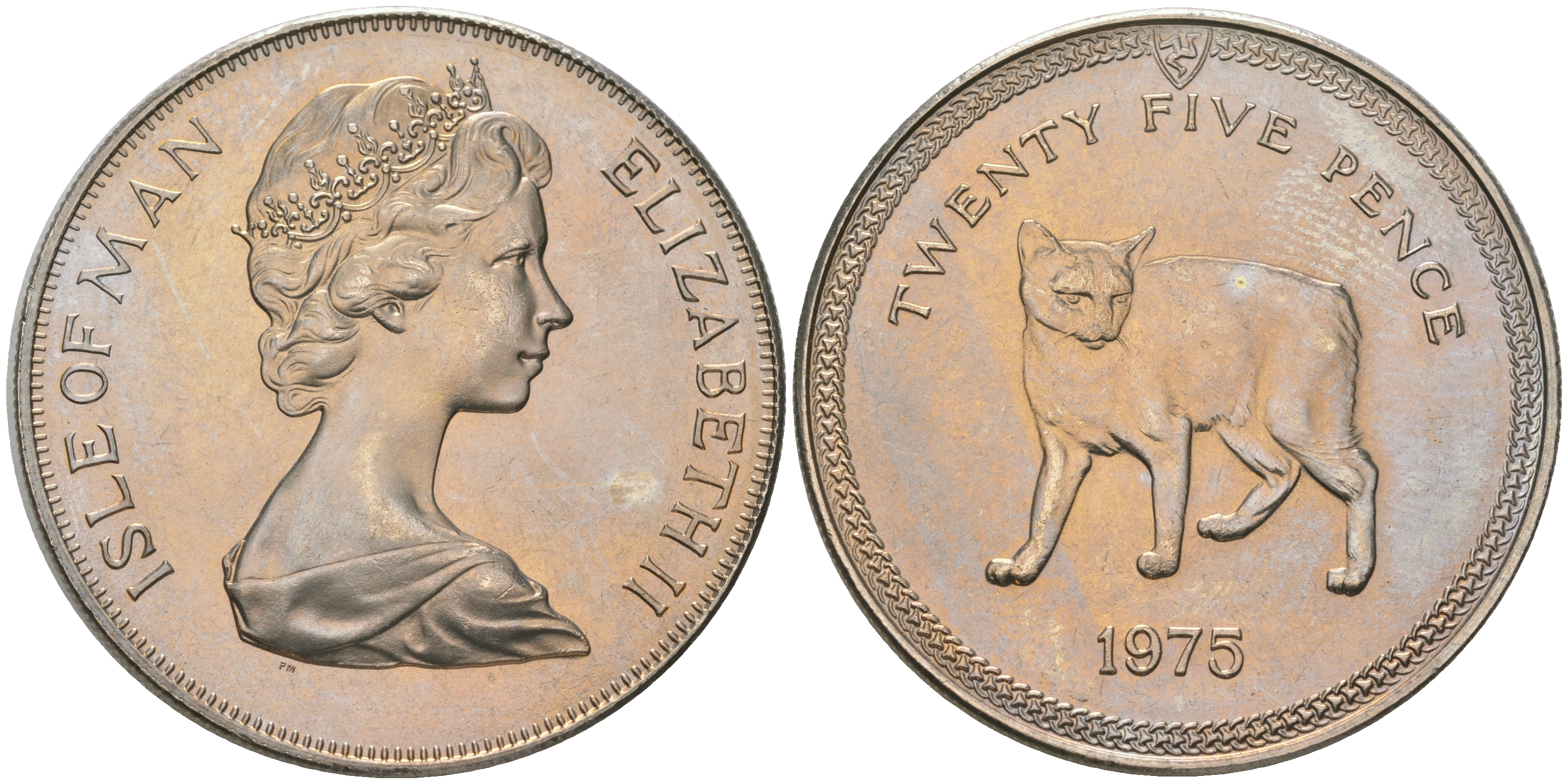 Остров Мэн 25 пенсов 1975 кошка Мэна KM 31 медно-никель UNC 74-531