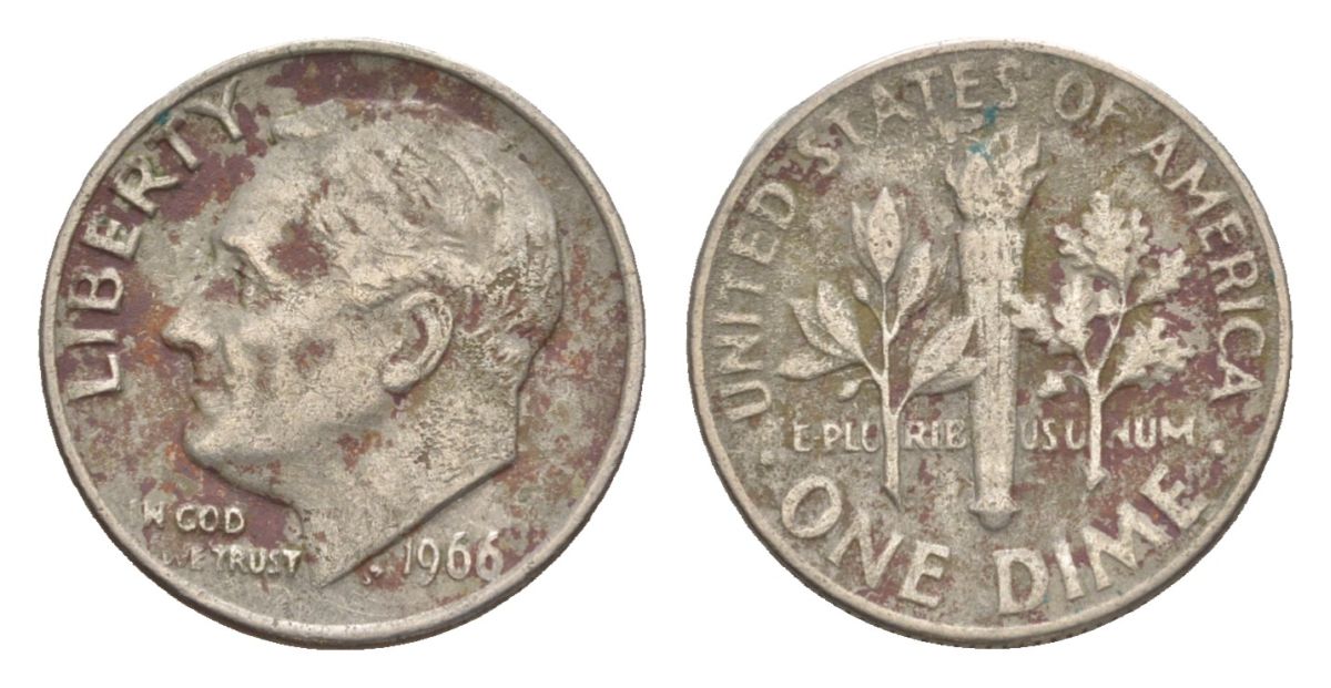США 10 центов (дайм) 1966 Рузвельт KM 195a медь плакированная медно-никель 4630-1026