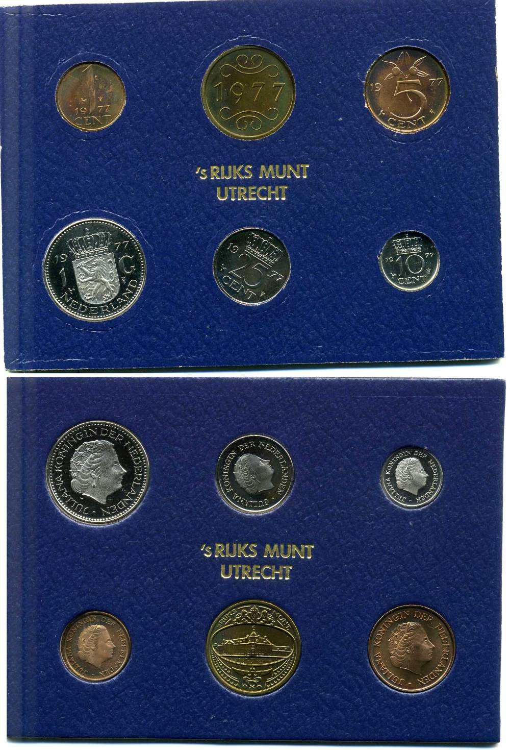 Нидерланды госнабор из 5 монет + жетон 1977 медно-никель UNC 7-5-1-36