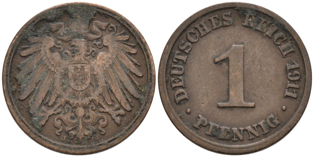 Германия 1 пфенниг 1911 A KM 10, J. 10 медь 4576-162