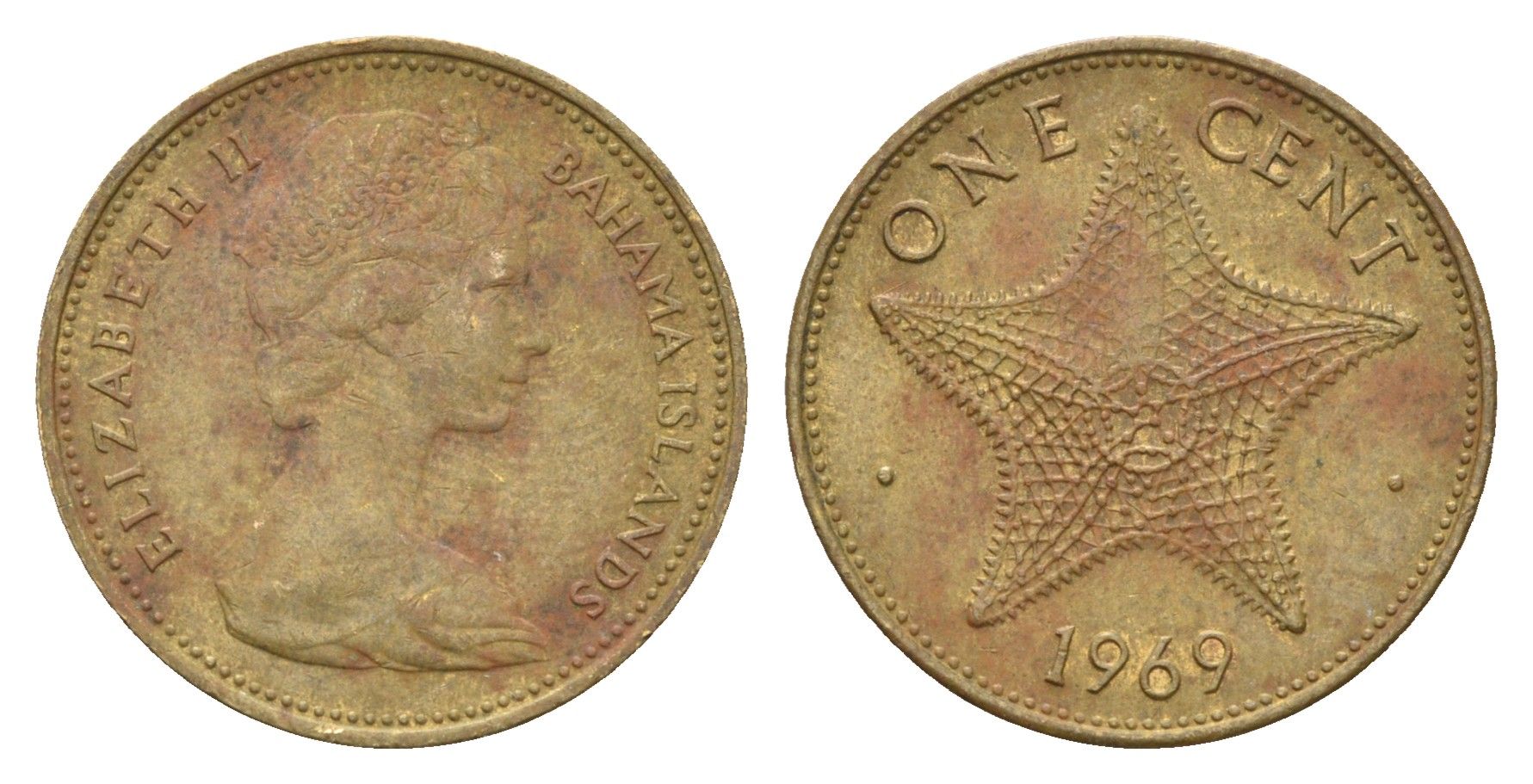 Багамские острова (Багамы) 1 цент 1969 KM 2 никель латунь 4671-946