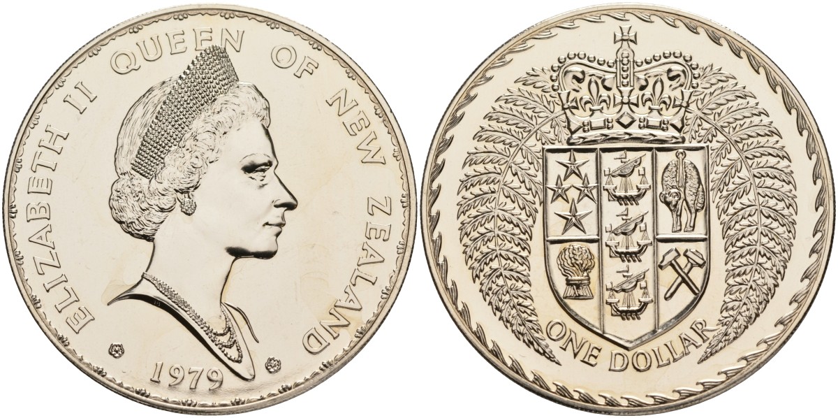 Новая Зеландия 1 доллар 1979 герб Новой Зеландии, Елизавета II (1952-2022) KM 48 медно-никель UNC 4552-1134