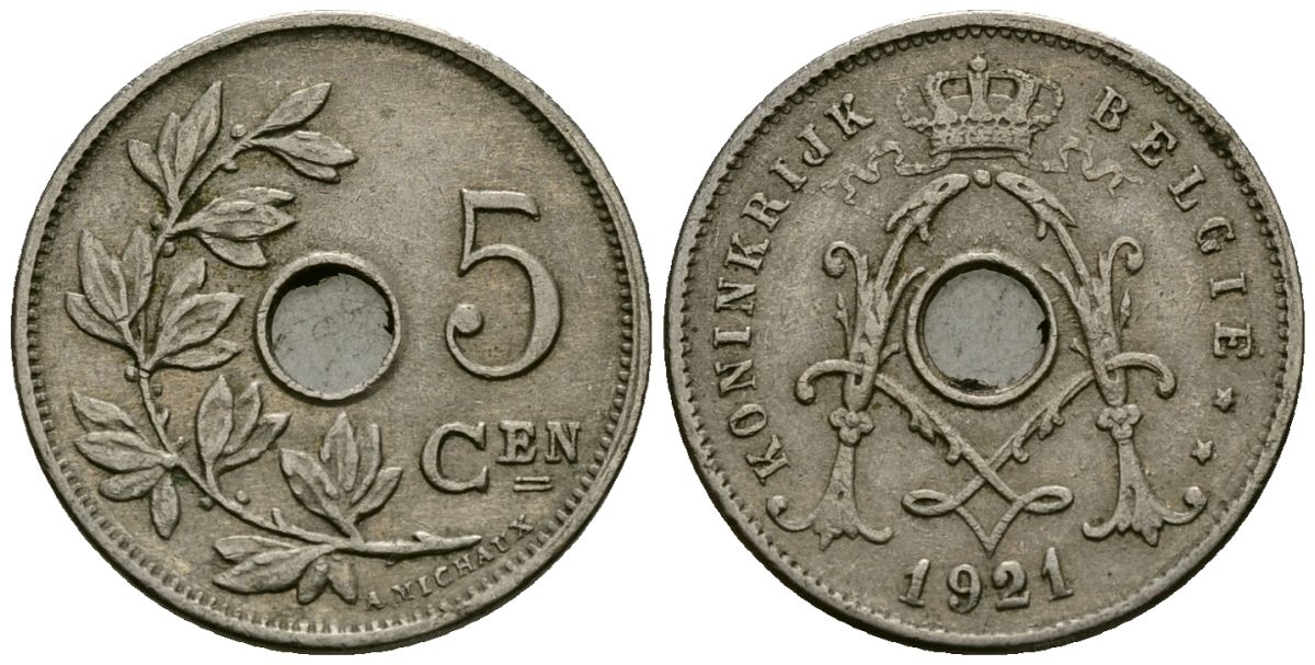 Бельгия 5 сантимов 1921 Belgie KM 67 медно-никель 4173-227