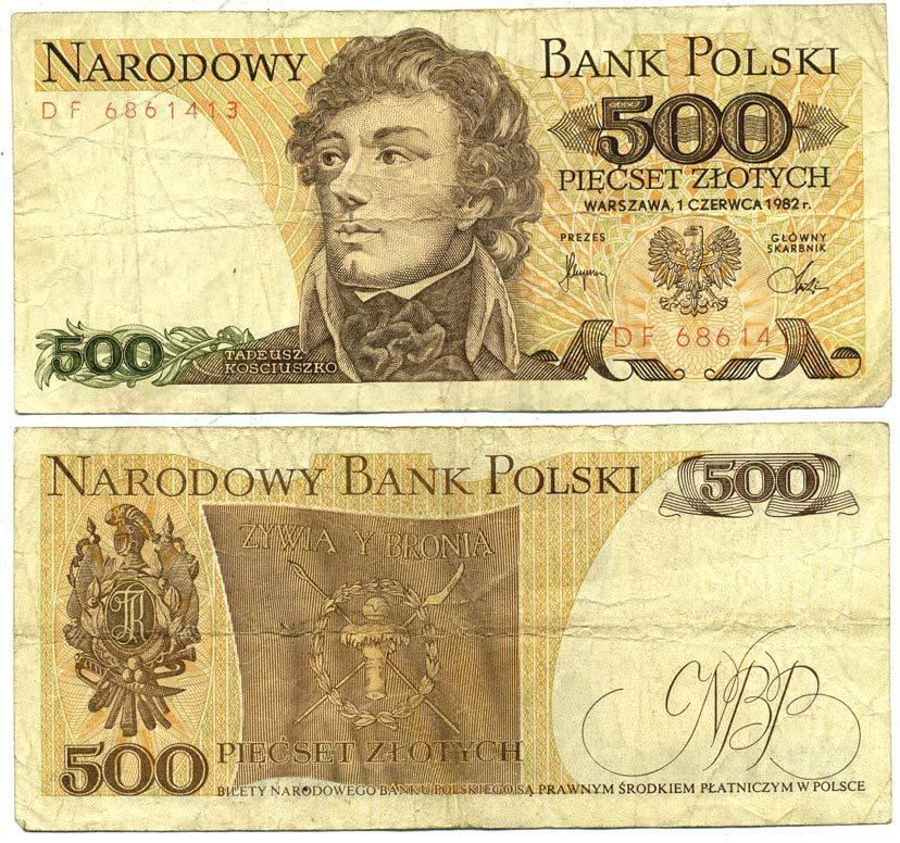 Польша 500 злотых 1982 Тадеуш Костюшко Pick 145 d бумага 7551-21-2-2