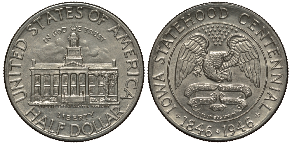 США 1/2 доллара (50 центов) 1946 100 лет штату Айова, здание первого Капитолия в Айове KM 197 серебро 00-805-20