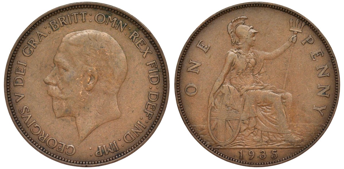 Великобритания 1 пенни 1935 Георг V (1910-1936) KM 838, Spink 4055 бронза 4123-1041