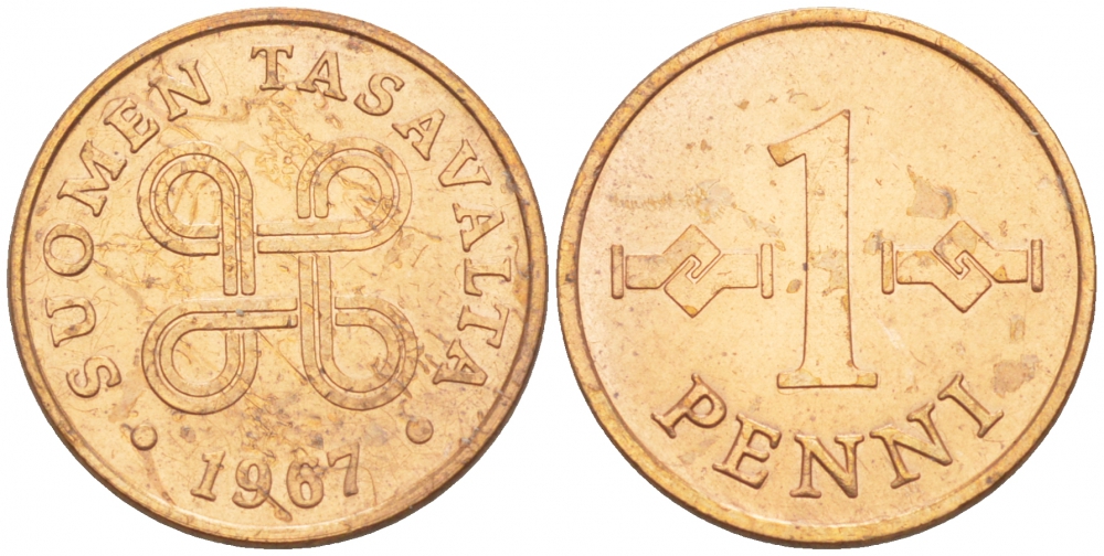Финляндия 1 пенни 1967 KM 44 медь 4547-1025