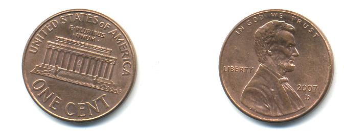 США 1 ЦЕНТ 2007 D ЛИНКОЛЬН KM 201b цинк плакированный медью UNC 179-569