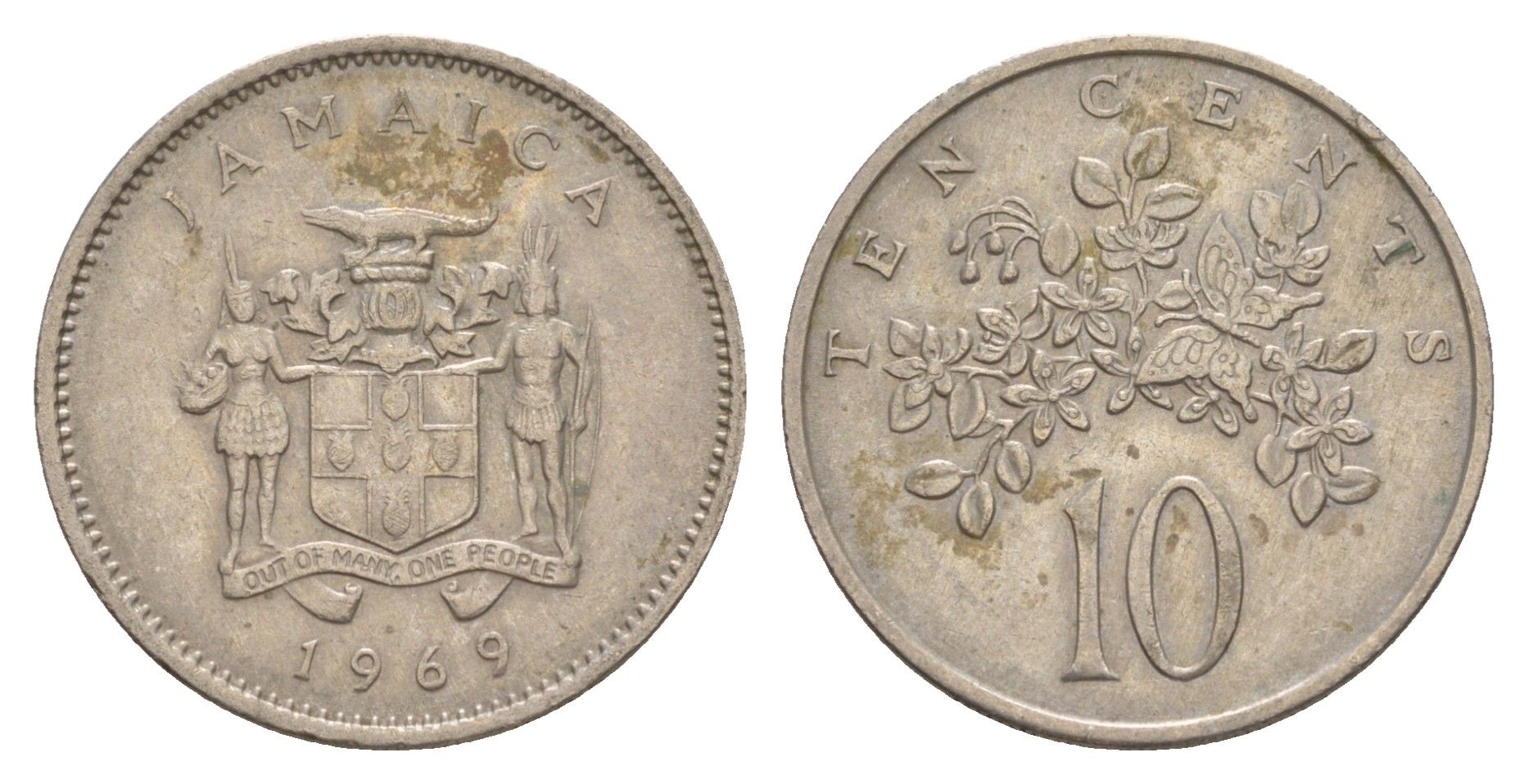 Ямайка 10 центов 1969 бабочка KM 47 медно-никель 4624-822