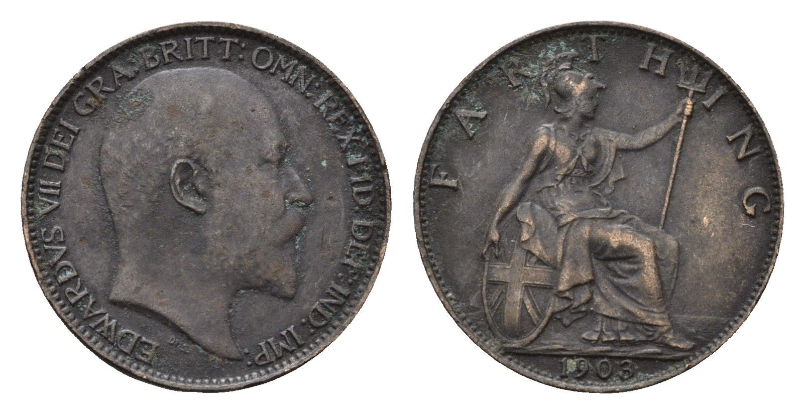 Великобритания 1 фартинг 1903 Эдуард VII (1901-1910) KM 792, Spink 3992 бронза 4690-753