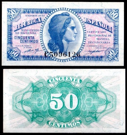 Испания 50 сантимов 1937 Pick 93 бумага UNC (пресс) 8621-21-3-2