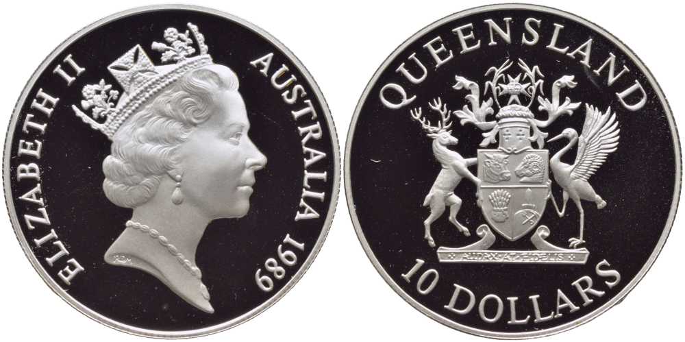 Австралия 10 долларов 1989 Квинсленд, в оригинальной коробке, с сертификатом KM 114 серебро PROOF 7-5-1-21