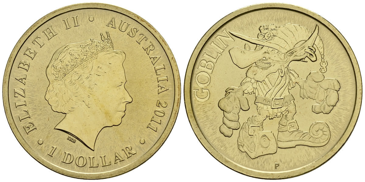 Австралия 1 доллар 2011 серия мифические существа, гоблин KM 1582 алюминиевая бронза UNC M42-06