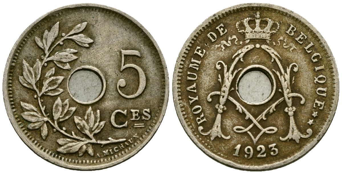 Бельгия 5 сантимов 1923 Belgique KM 66 медно-никель 4173-527