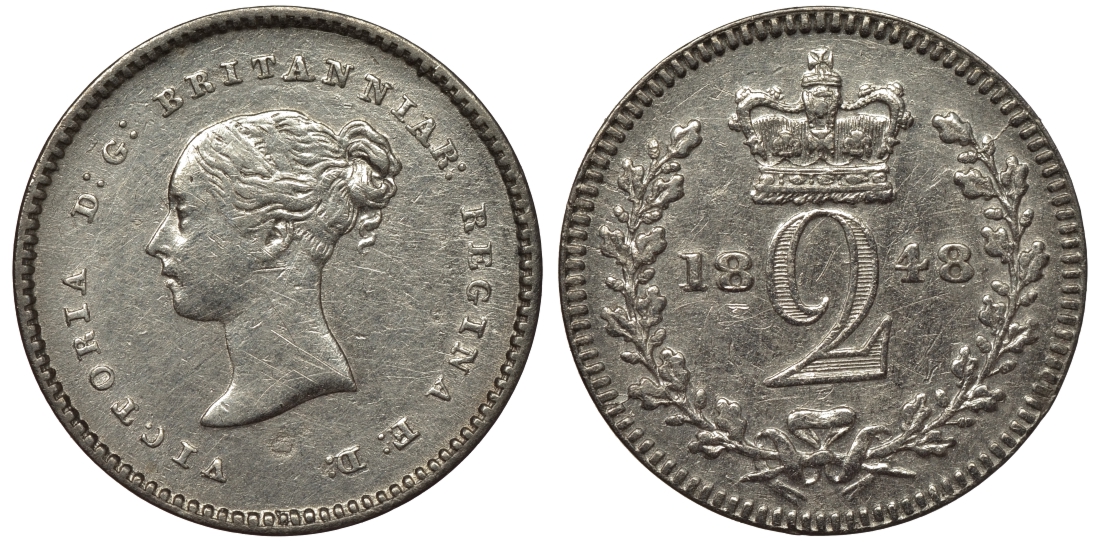 Великобритания 2 пенса 1848 Виктория (1837-1901), для обращения в Британской Гвиане и некоторых частях Британской Вест-Индии KM 729, Spink 3914E серебро  1524-442