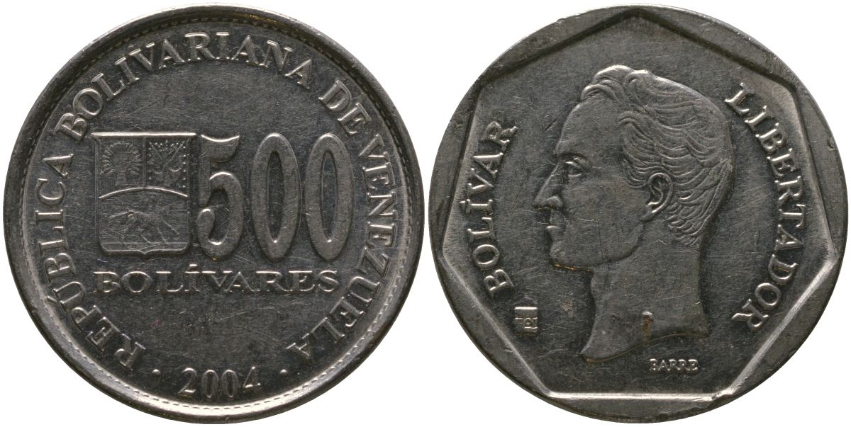 Венесуэла 500 боливар 2004 KM 94 сталь плакированная никелем 4565-244
