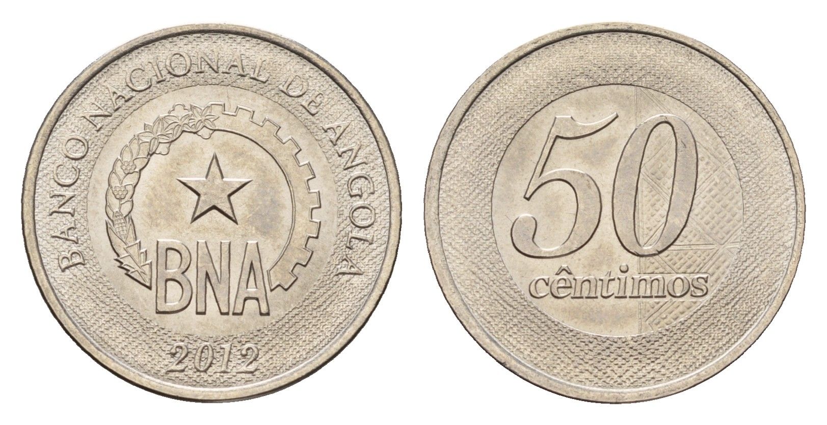 Ангола 50 сентимо 2012 год-тип KM 107 сталь плакированная медно-никелем UNC 112-126