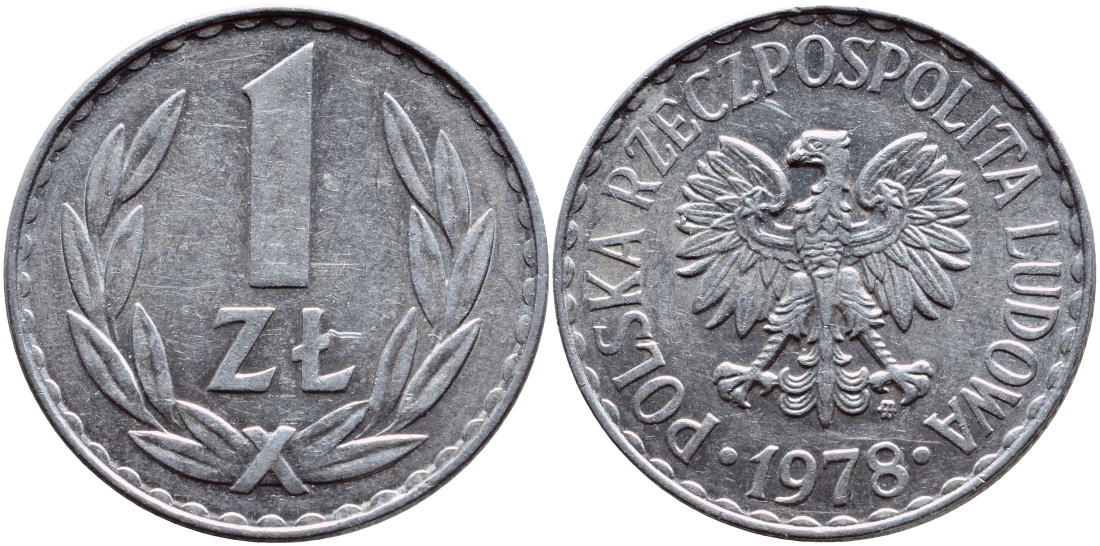 ПОЛЬША 1 ЗЛОТЫЙ 1978 MW KM 49.1 алюминий 4390-453