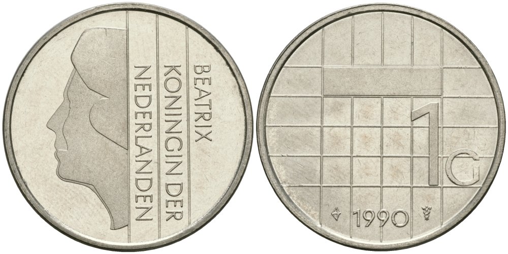 Нидерланды 1 гульден 1990 Беатрикс (1980-2013) KM 205 никель UNC 4579-435