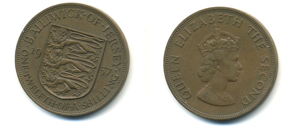 Джерси 1/12 шиллинга 1957 Елизавета II (1952-2022) KM 21 бронза 80-112