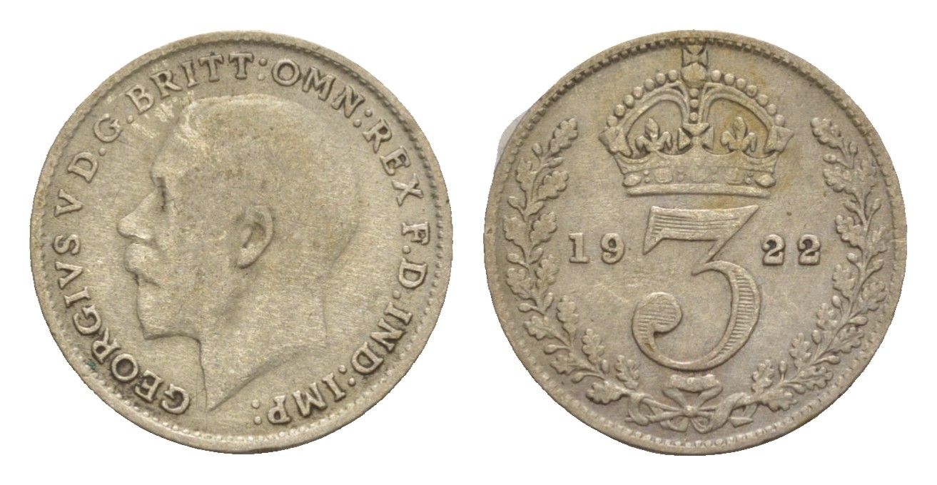 Великобритания 3 пенса 1922 Георг V (1910-1936) KM 813a, Spink 4026 серебро 4659-121