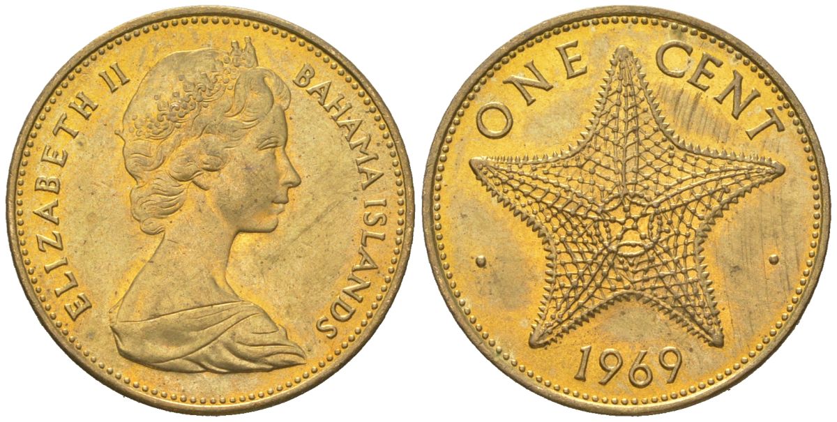 Багамские острова (Багамы) 1 цент 1969 KM 2 никель латунь UNC 4580-1022