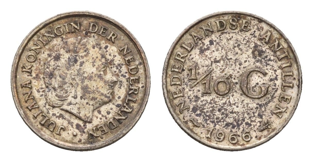 Нидерландские Антильские острова (Нидерландские Антилы) 1/10 гульдена 1966 Юлиана (1948-1980) KM 3 серебро 4669-1249