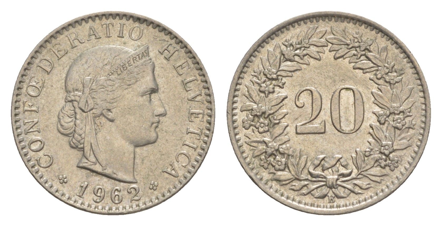 Швейцария 20 раппенов 1962 B KM 29a медно-никель 4625-1067