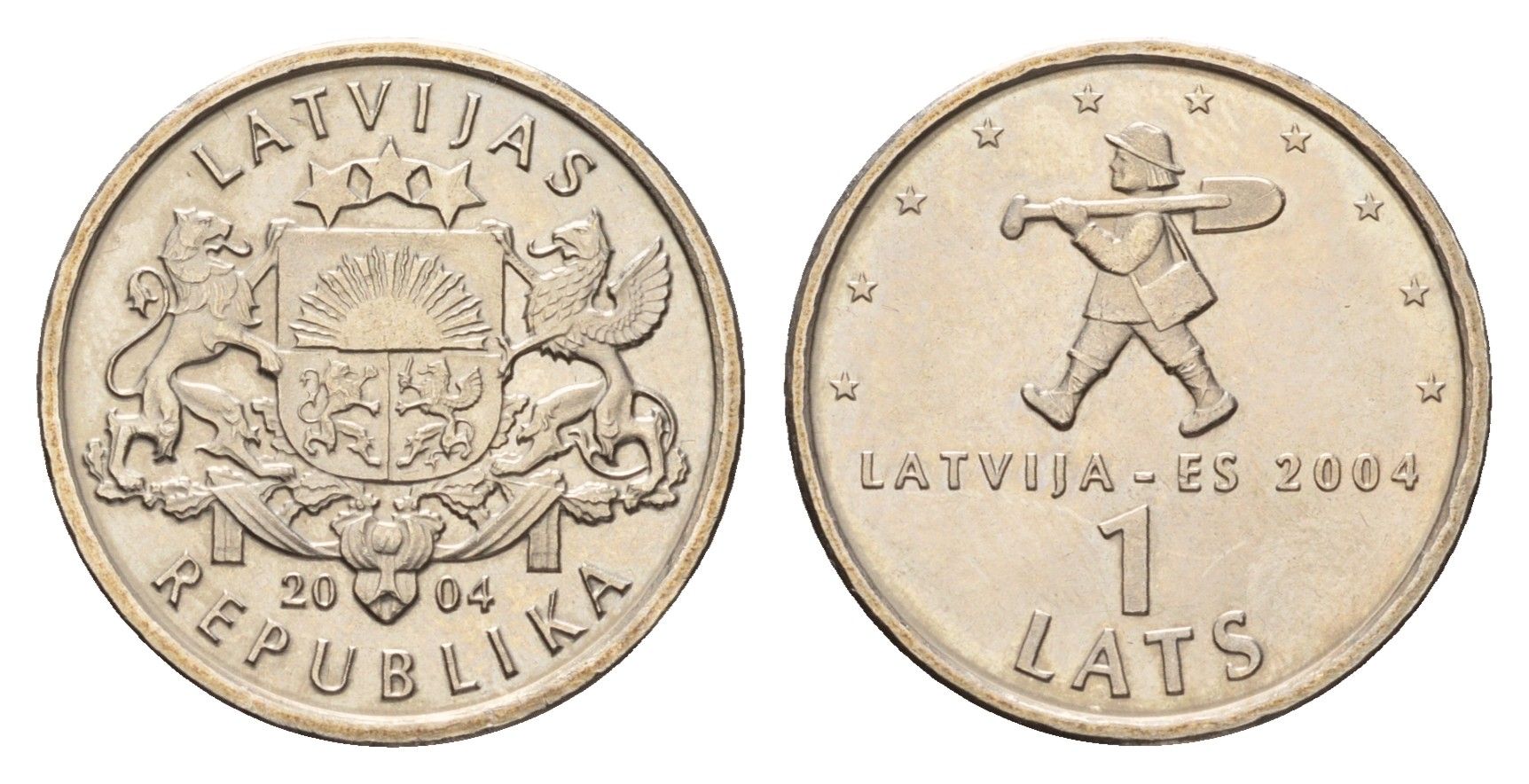 Латвия 1 лат 2004 Мальчик с пальчик KM 61 медно-никель UNC M72-04