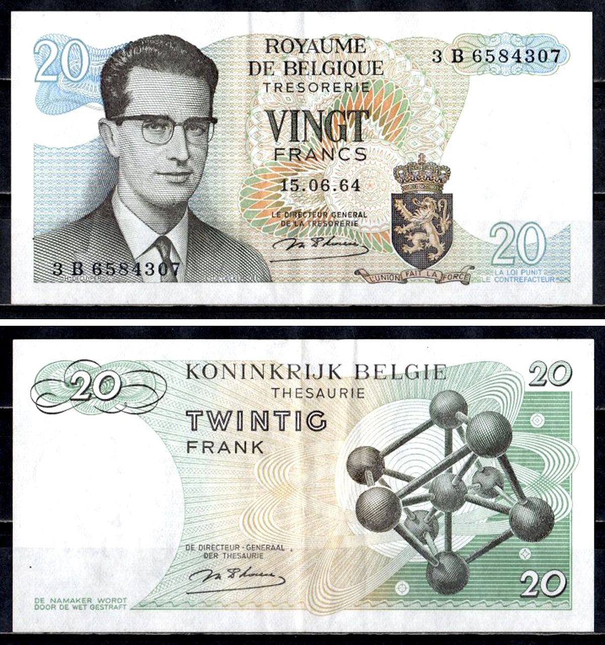 Бельгия 20 франков 1964 Pick 138 (1) бумага 6312-32-2-2