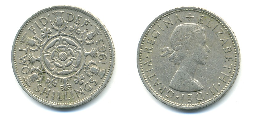 Великобритания 2 шиллинга (флорин) 1963 Елизавета II (1952-2022) KM 906, Spink 4146 медно-никель 23-1016