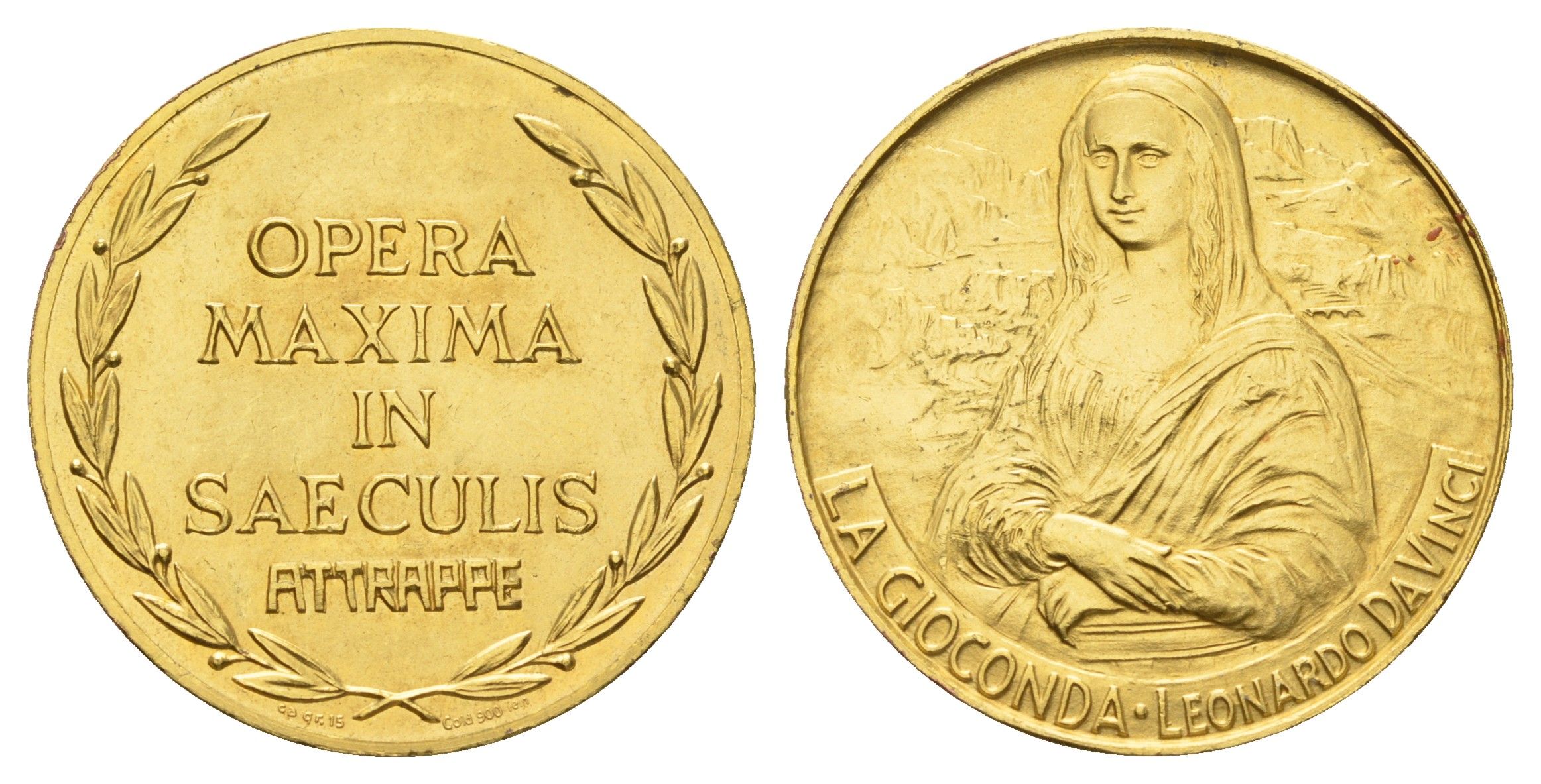 Италия медаль великие произведения веков - Мона Лиза или Джоконда картина Леонардо да Винчи диаметр 30 мм, вес 7,6 гр латунь 4667-1044